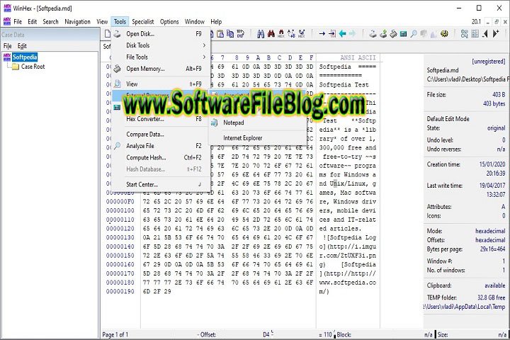 Software Overview: Win Hex 20 8 SR 4 Portable Pc Software